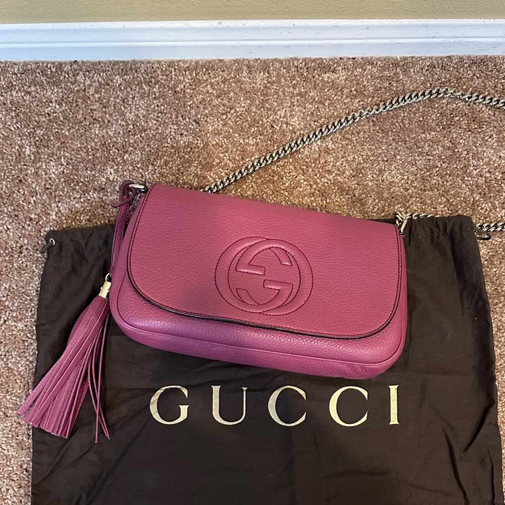 Gucci Berry Pink Pebbled Leather Crossbody with Tassel